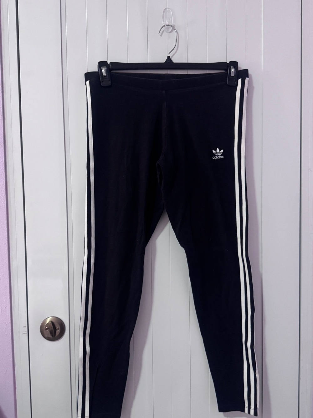 Adidas Black Leggings with White Side Stripes